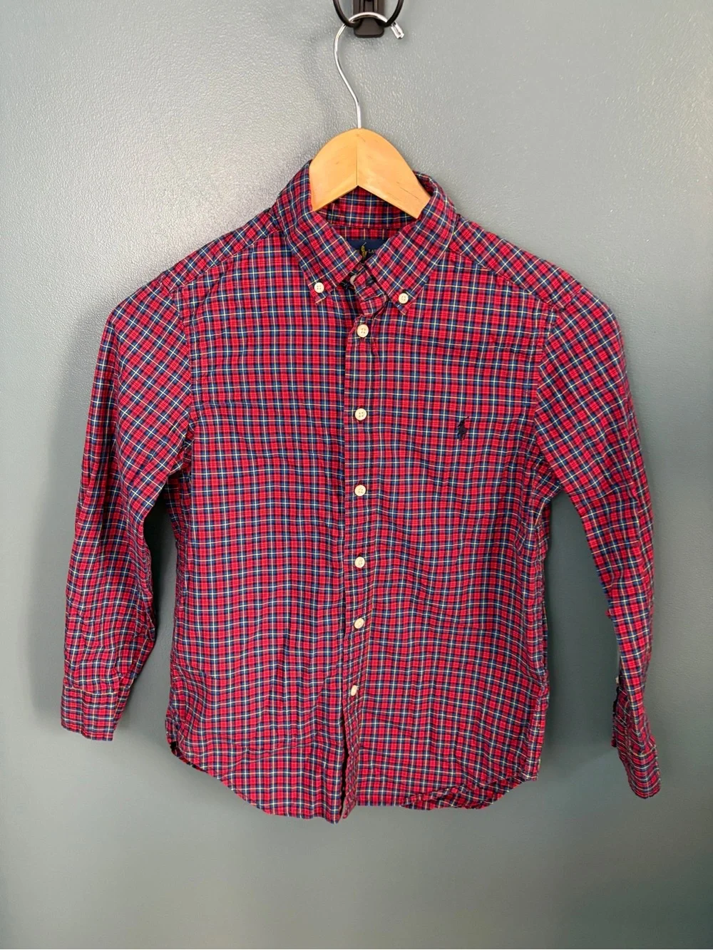Ralph Lauren Boys Red Plaid Long Sleeve Button-Down Shirt M (10-12)